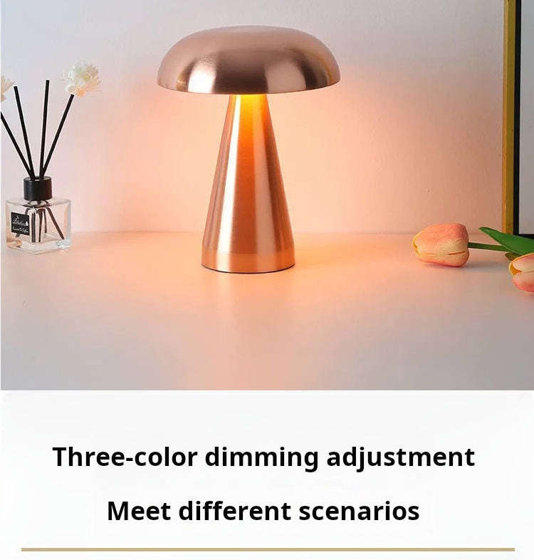 Danish Mushroom Table Lamp  Rechargeable LED, Touch Dimmer