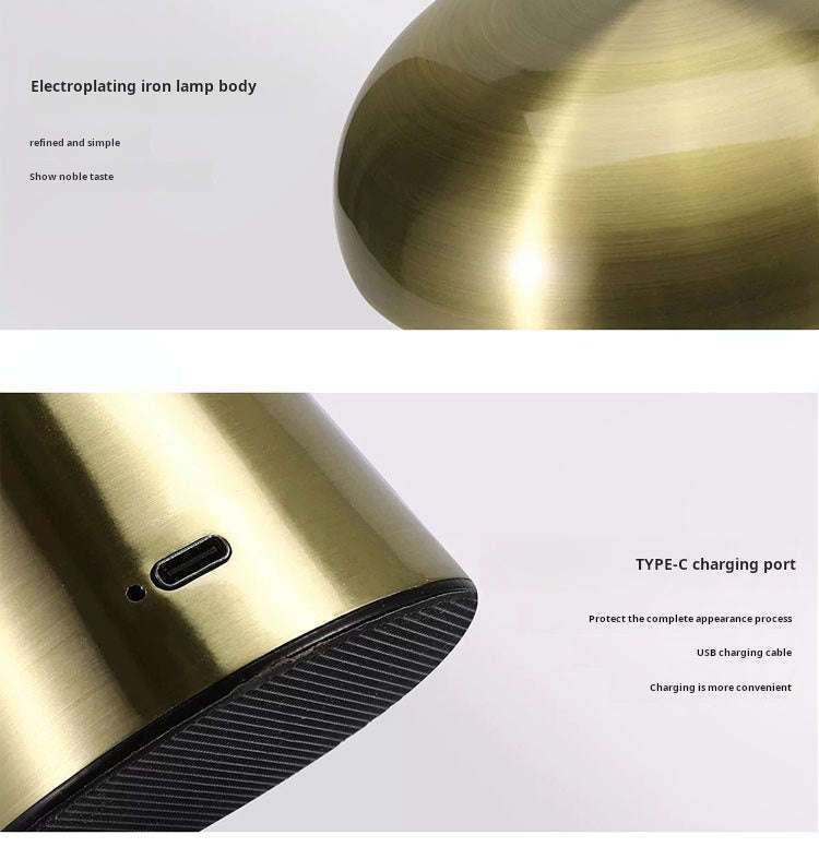 Danish Mushroom Table Lamp  Rechargeable LED, Touch Dimmer