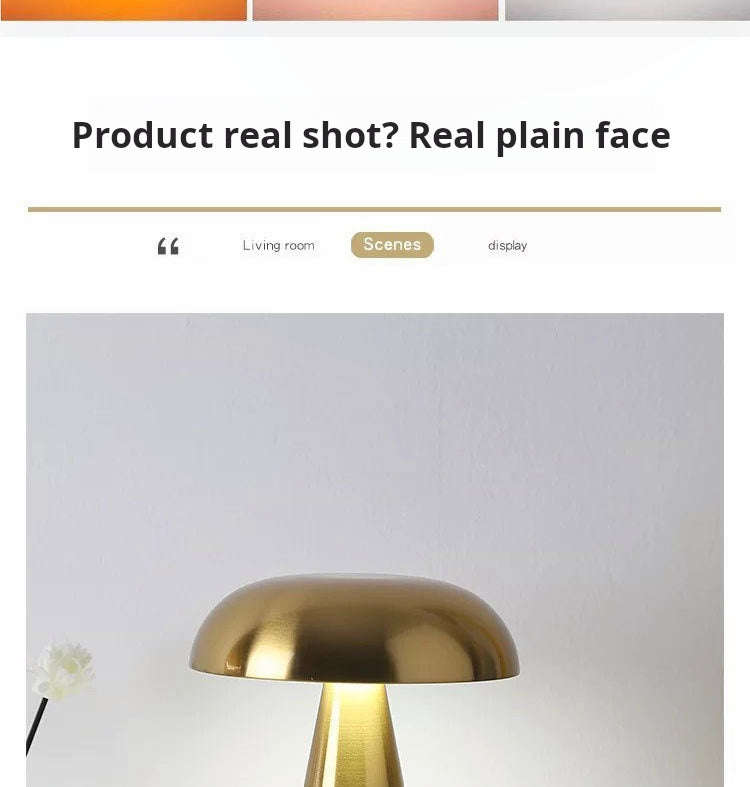 Danish Mushroom Table Lamp  Rechargeable LED, Touch Dimmer
