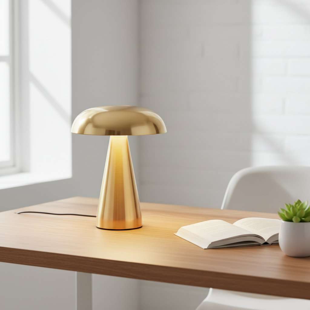 Danish Mushroom Table Lamp  Rechargeable LED, Touch Dimmer