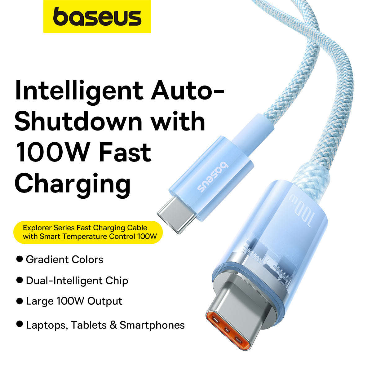 Baseus Explorer Series 1m Type - C Cable: 100W Fast Charge, Temp Control