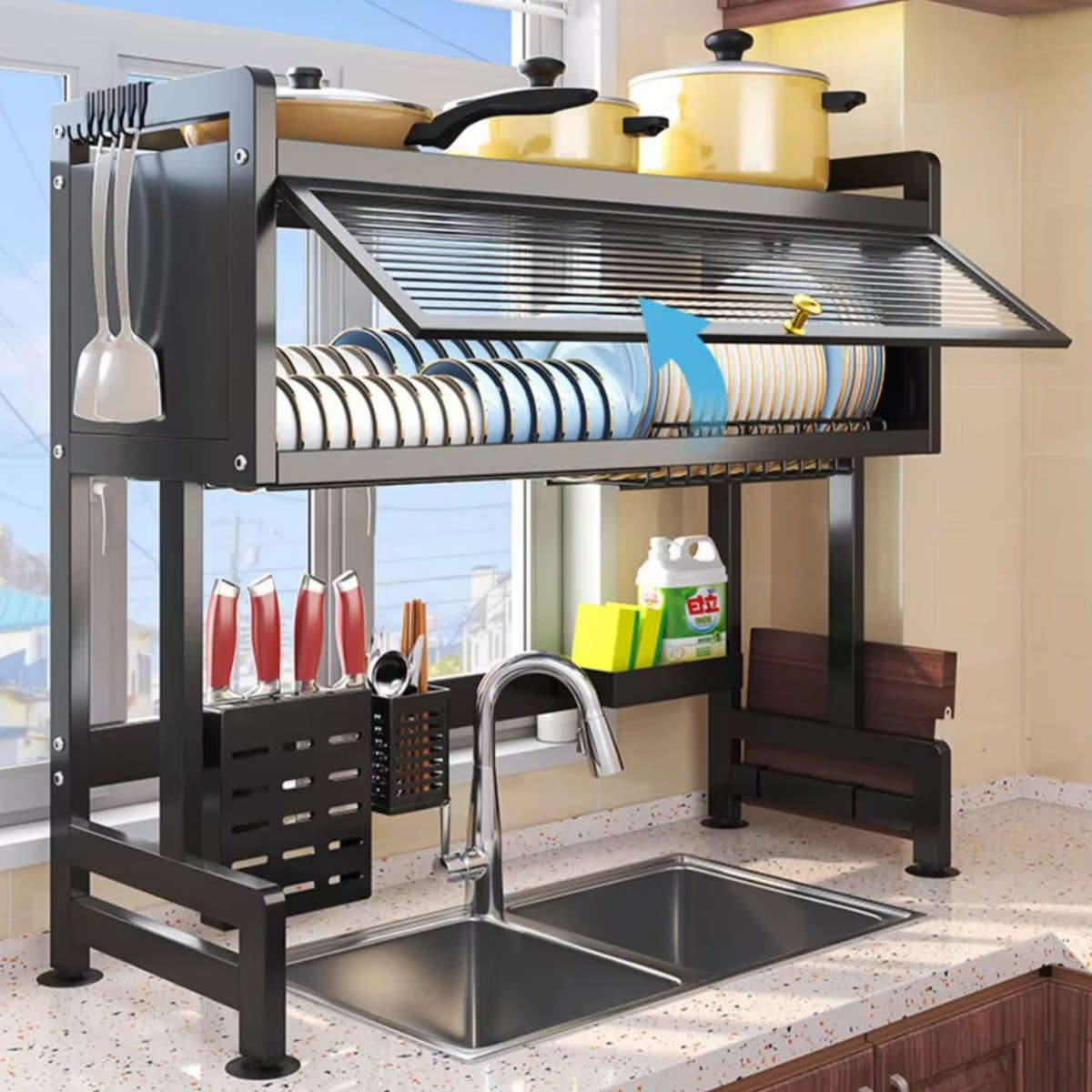 85cm Adjustable Height Over-the-Sink Kitchen Storage And Dish Rack Shelf