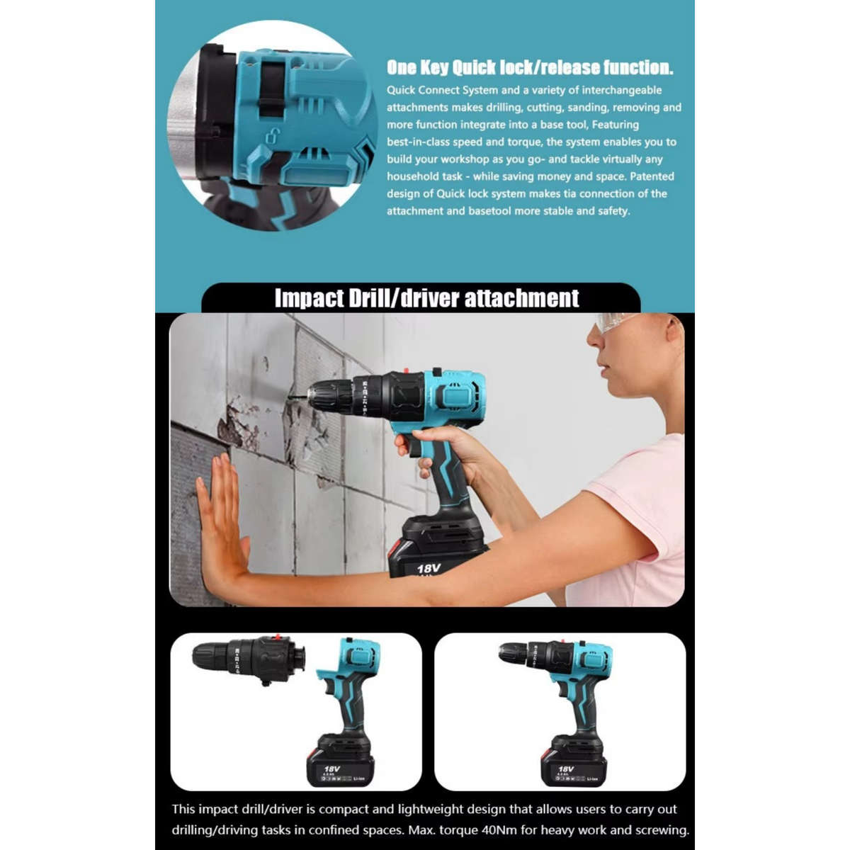 15-in-1 Cordless Multi-Head Power Tool Attachment with 2 48V Batteries