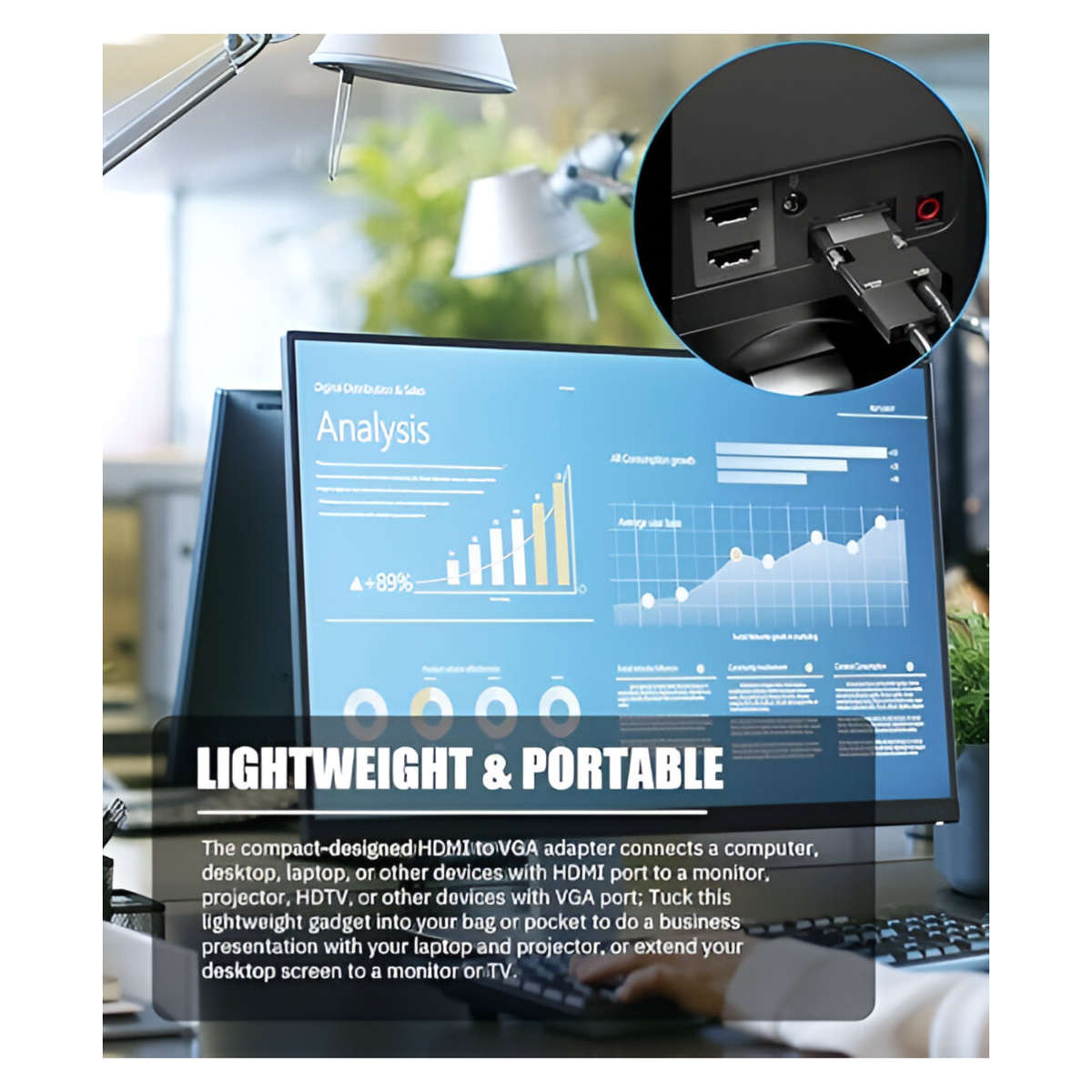 1080P 3.5mm HDMI to VGA, Audio,Dc: 5v Converter