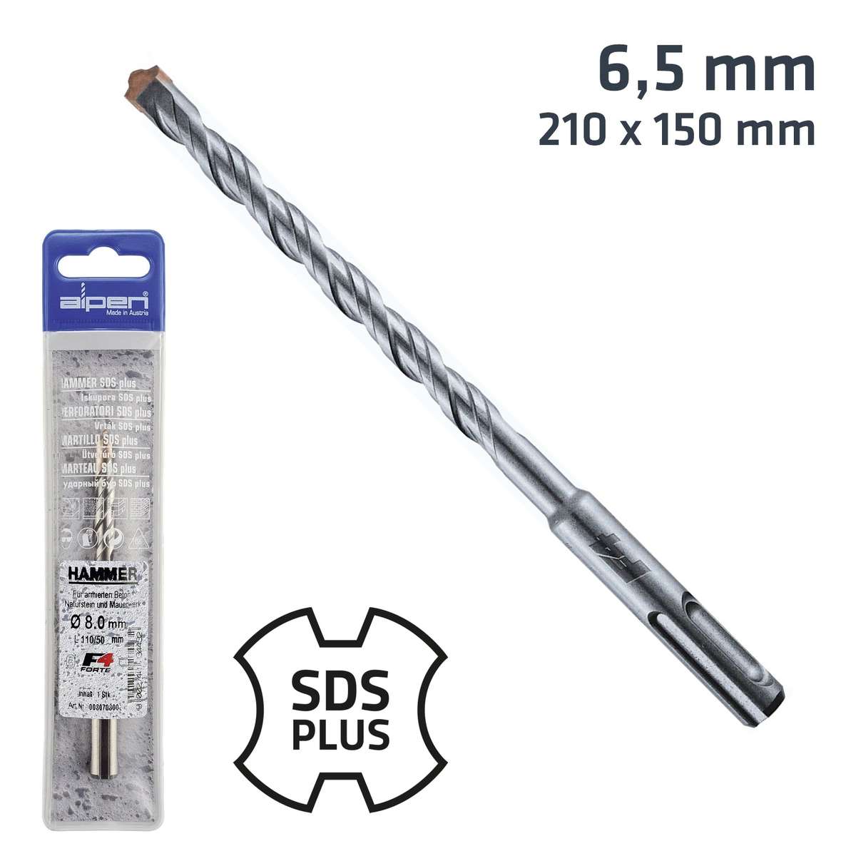 Sds plus 210x150 6.5mm hammer bit plastic wallet