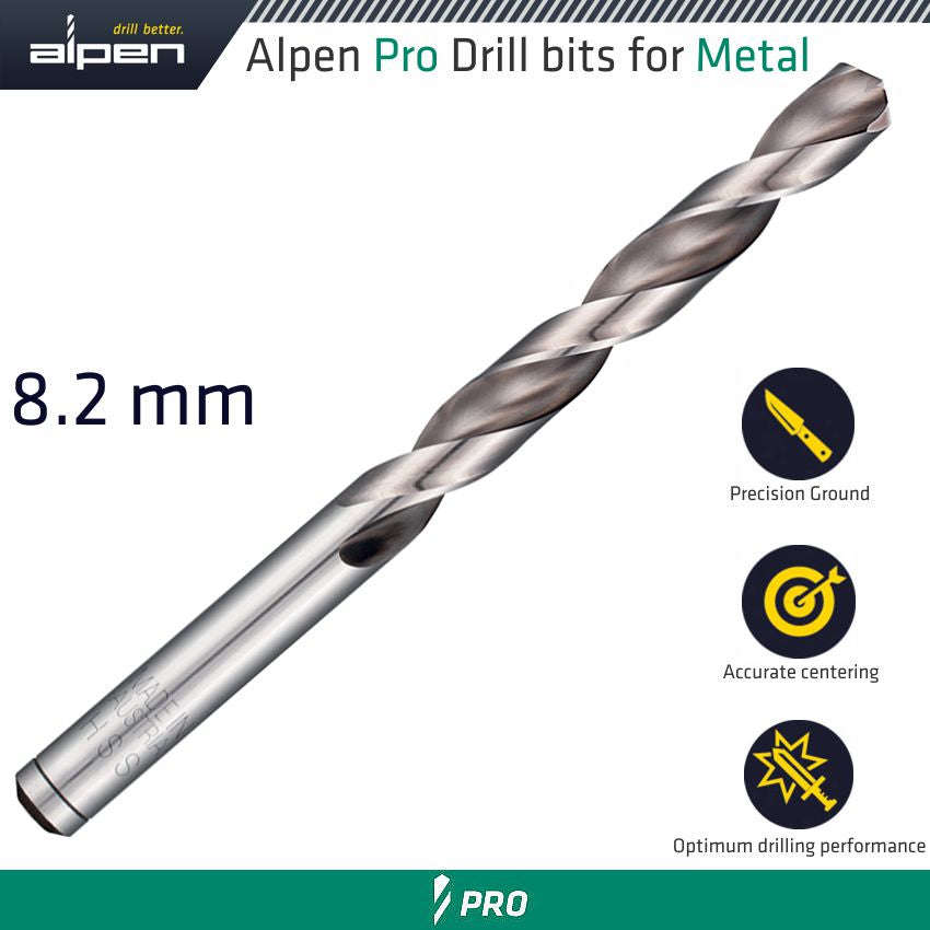 Alpen pro 8.2 mm hss drill din 338 rn 135 with split point bulk
