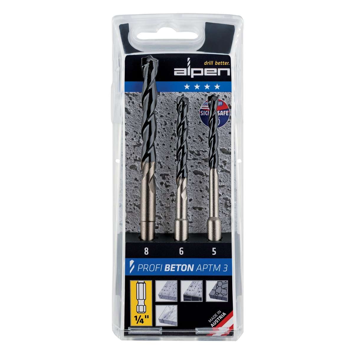 Profi beton 3 piece set hex shank 5 6 8mm