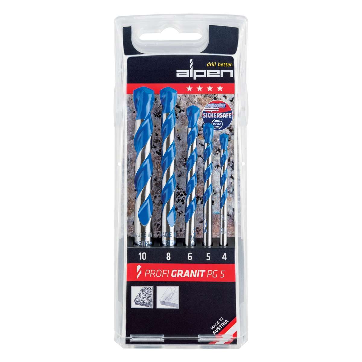 Granite drill bit set 5piece 4 5 6 8 10mm