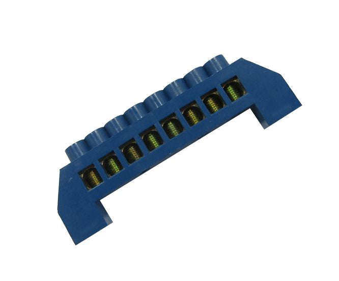 Neutral busbar blue 100a 6p 8x12 insulated eb-ks006-100a-6p-b