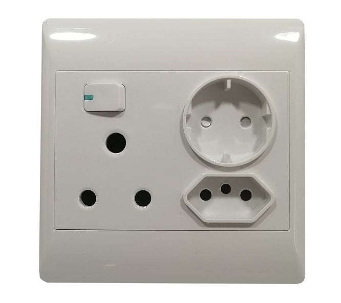 Switched wall socket 16a +euro+schuko 4x4 flush mount sti-1087