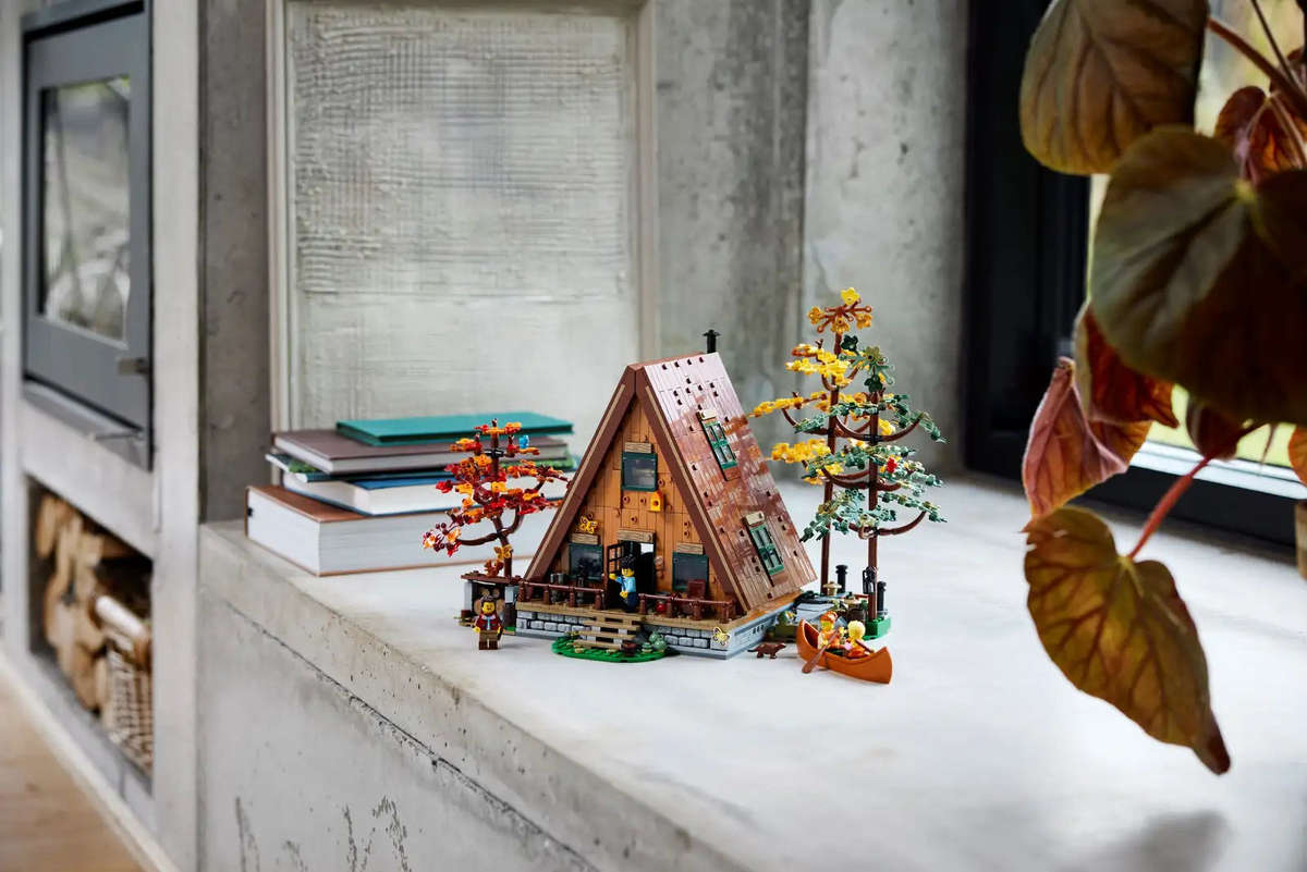 LEGO® Ideas display model of an A-Frame Cabin (21338)