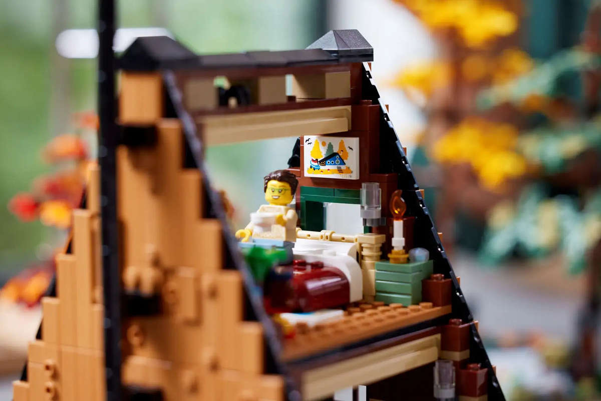 LEGO® Ideas display model of an A-Frame Cabin (21338)