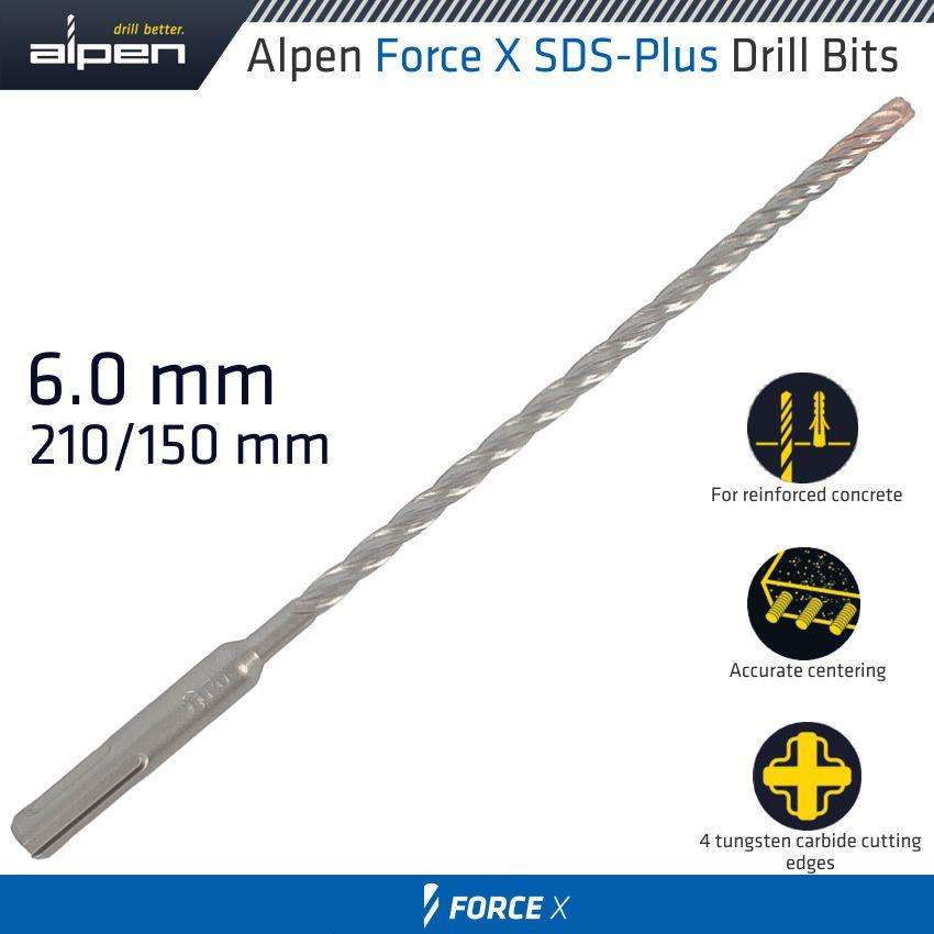 Force X 6.0 X 210/150 Sds Plus Rebar Drill Bit X4 Cutting Edges Bulk