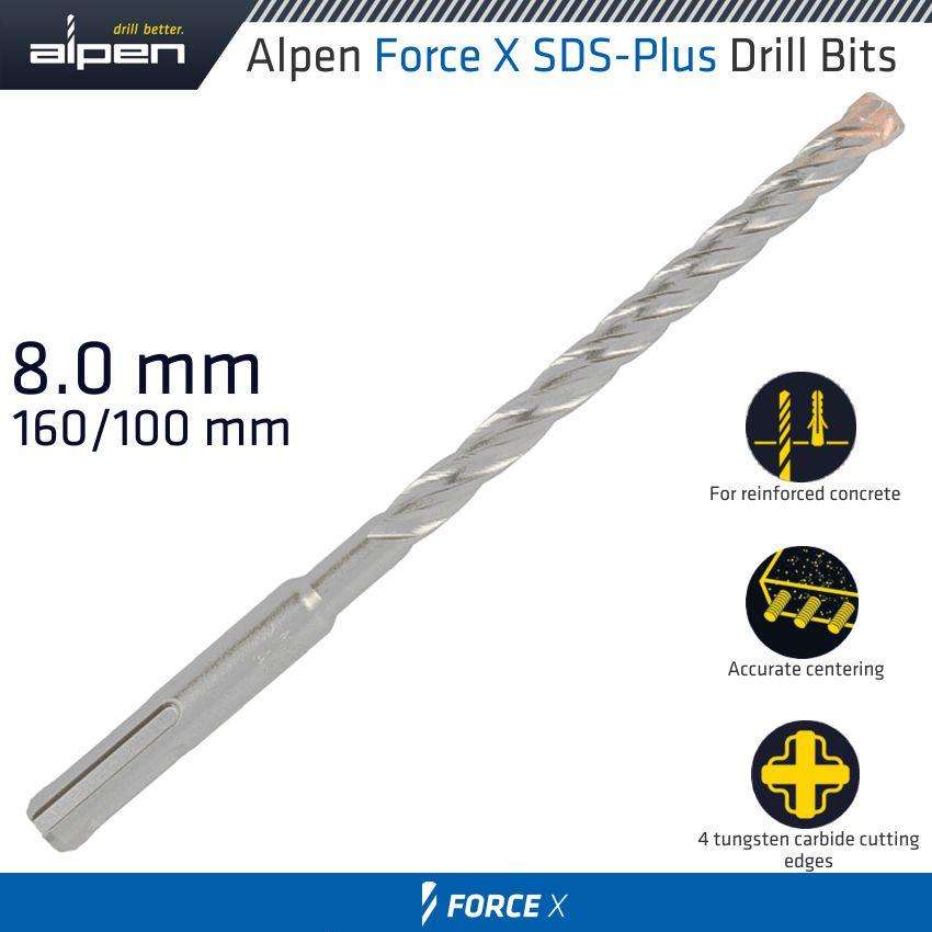Force X 8.0 X 160/100 Sds Plus Rebar Drill Bit X4 Cutting Edges