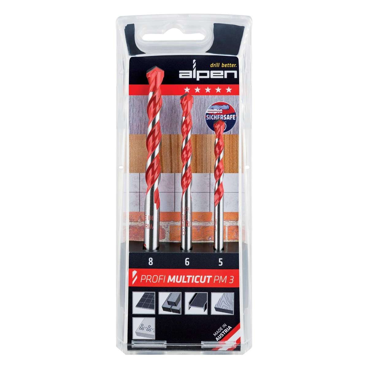 Alpen Alpen Multicut Drill Bit Set 3 Piece 5.6.8 Mm