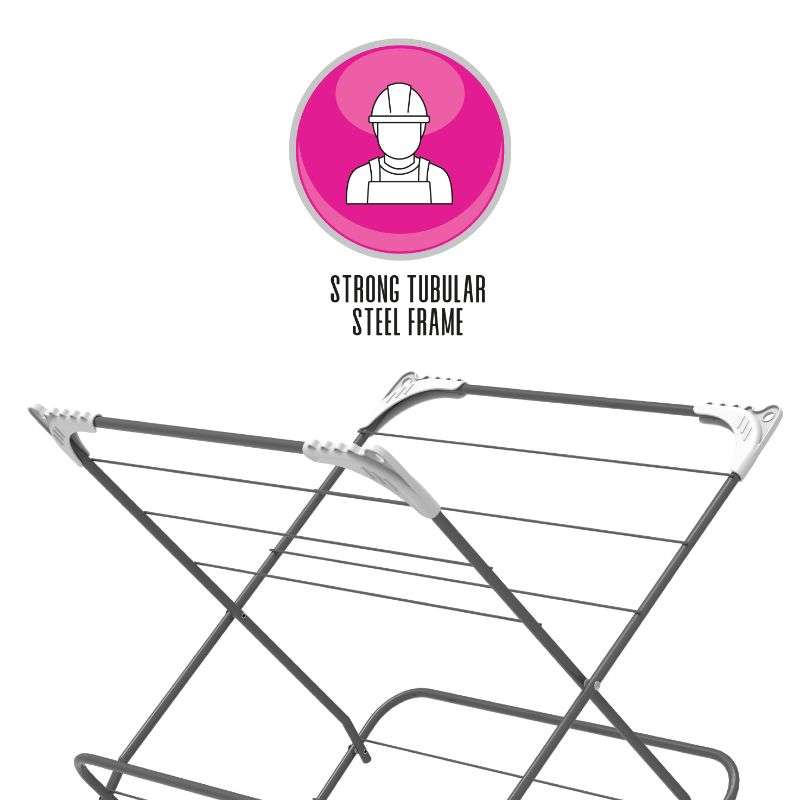 3 Tier Clothes Drying Stand | Metal | 13m Space | Foldable | Grey