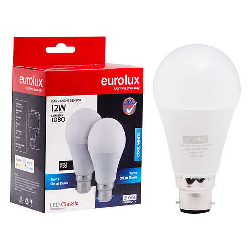 Eurolux A60 Day/Night Sensor 12w Led B22 4000 K Twin Pack Box