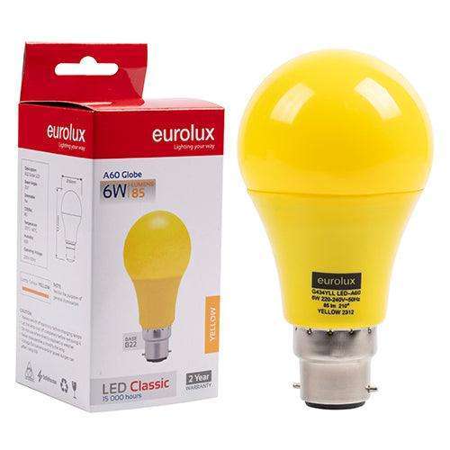 A60 Coloured Classic 6w Led B22 Yellow N