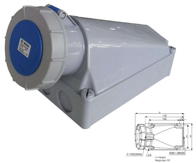 84mm Industrial Socket 125 A 2 P+E 3 P Ip67 380 V Ips Ce 1432