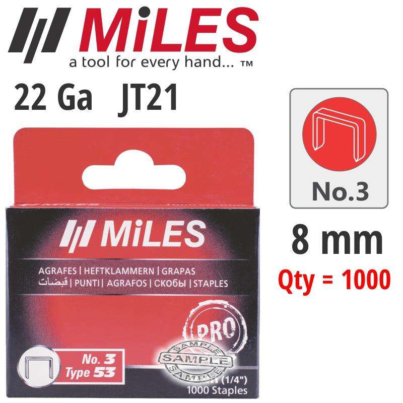 Miles Galv Staples 22 G Jt21 8 Mm X 1000 Pcs Miles No3