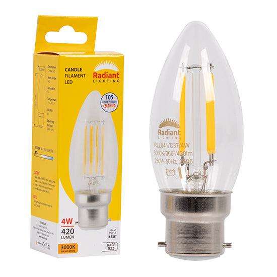 Candle Filament Clear 4w Led B22 3000 K N