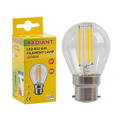 Radiant Golfball Filament Clear 4w Led B22 3000 K 105lm