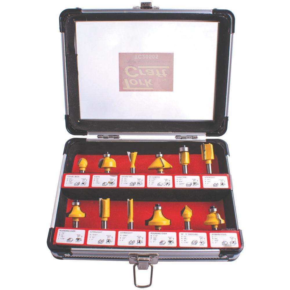 Tork Craft Router Bit Set 12 Pc/Alu.Case 1/4'