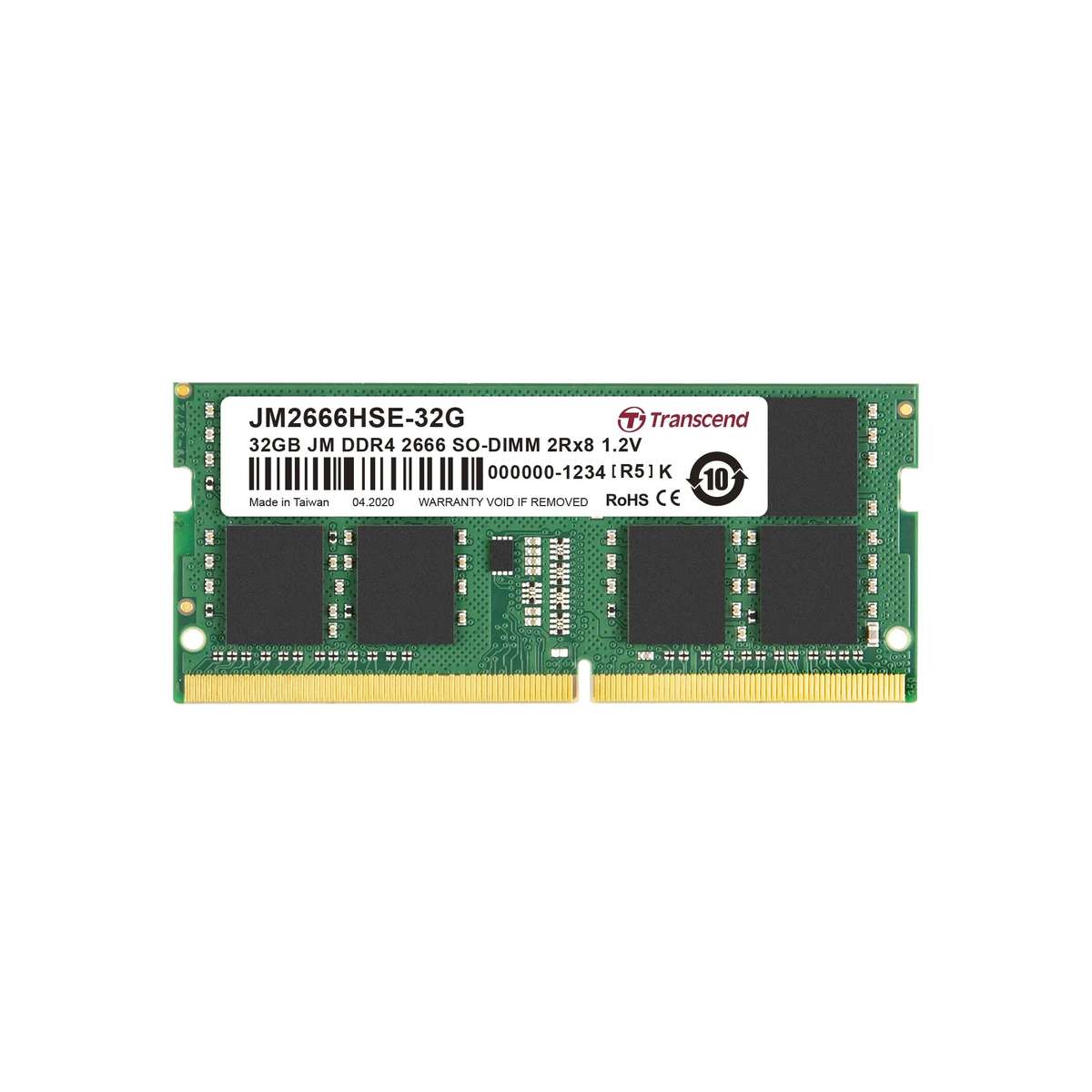 Transcend 32GB Jet Memory DDR4 2666MHZ Notebook SO-DIMM 2RX8 2GX8 CL19