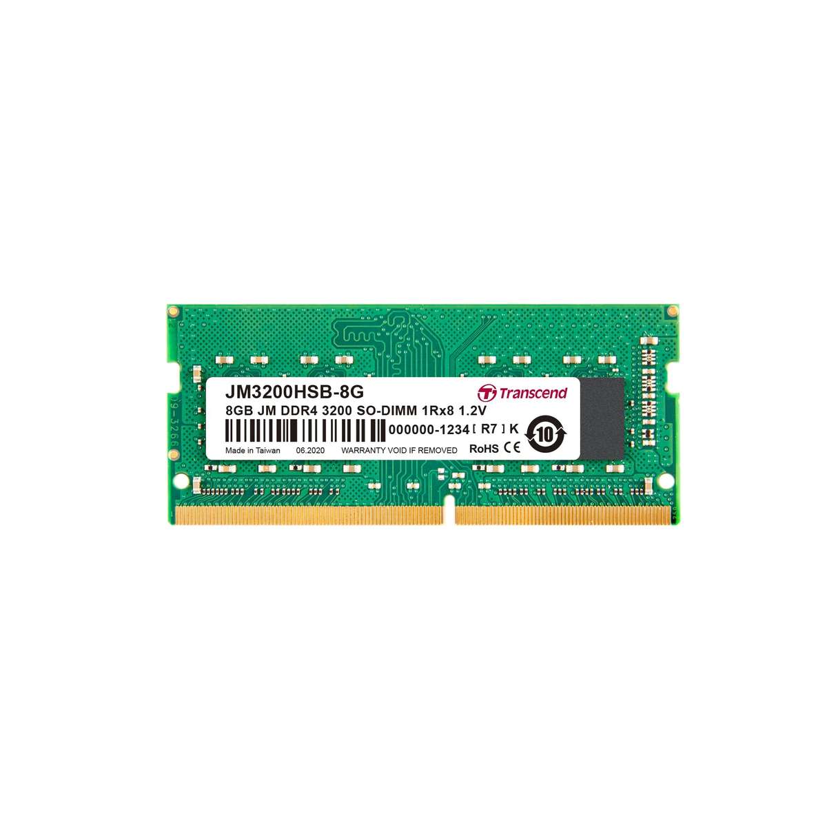 Transcend JetRam 8GB DDR4 3200MHz CL22 1.2V 260-pin SO-DIMM Notebook Memory (JM3200HSB-8G)