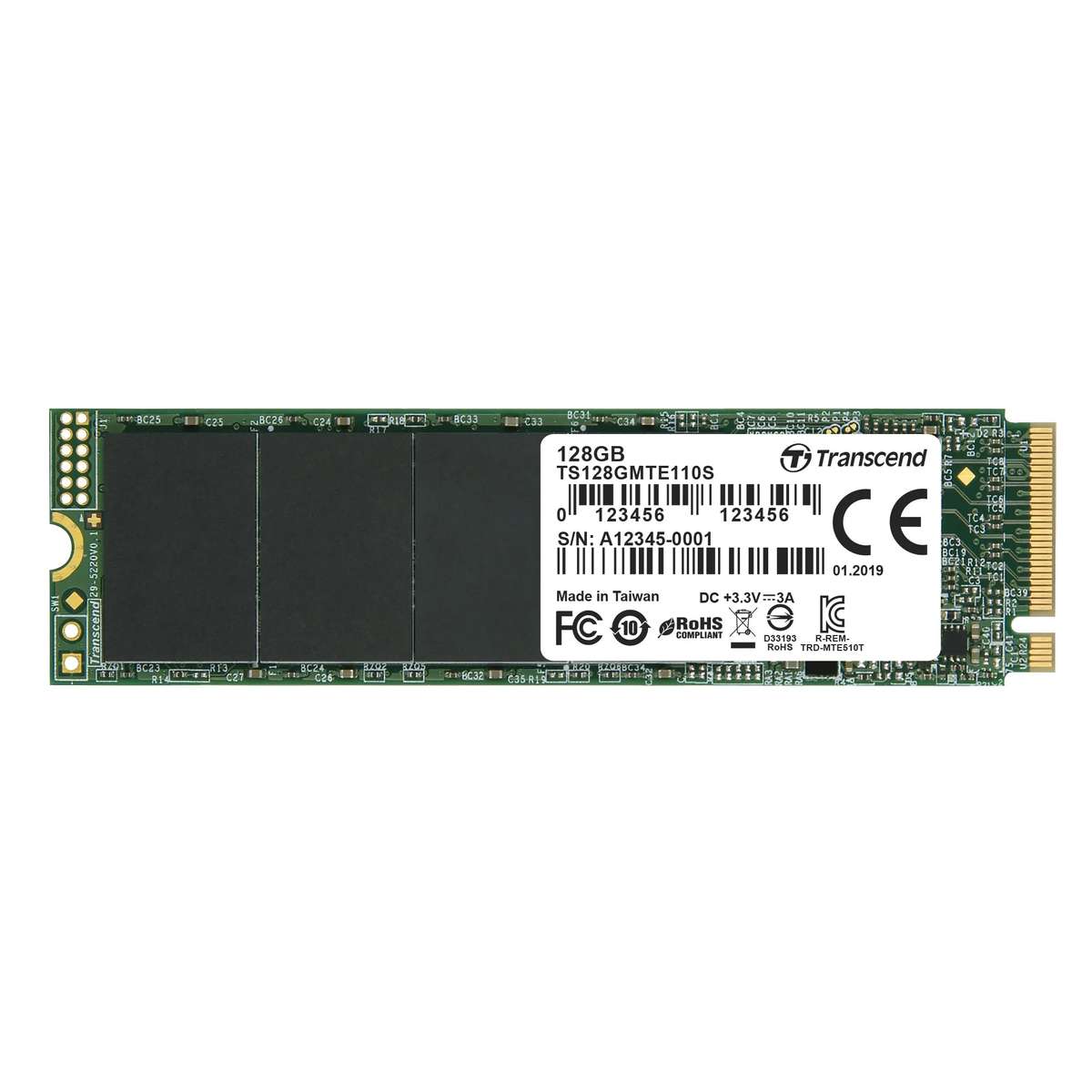 Transcend 128GB MTE110S PCI-E Gen 3X4 M.2 2280 SSD 3D Tlc 1500 Mb/S Read 550 Mb/S Write 50 Tbw