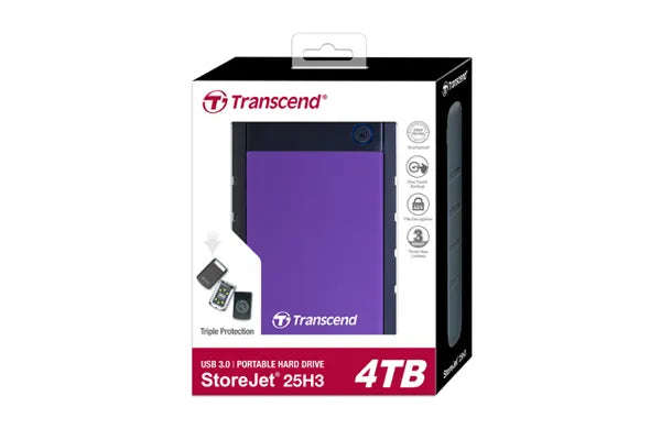 Transcend Storejet 2.5'' 4TB 25H3 USB 3.1 Rugged Hdd Purple