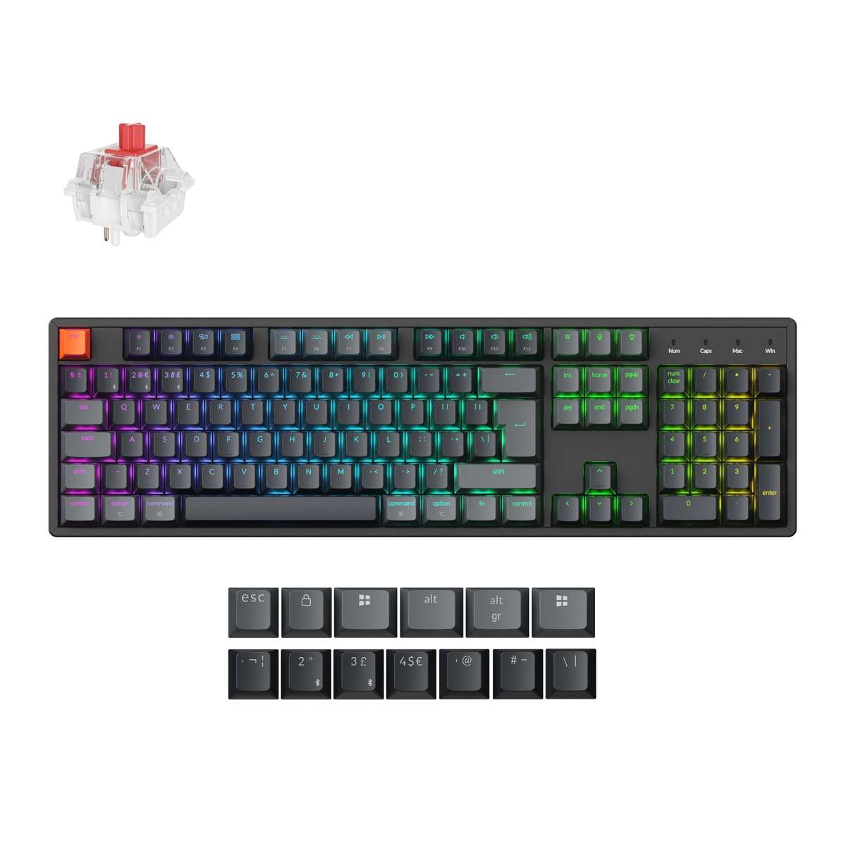 Keychron K10 Qmk Full-Size RGB Wireless Custom Mechanical Keyboard V.2 (super Red Switch)  Black