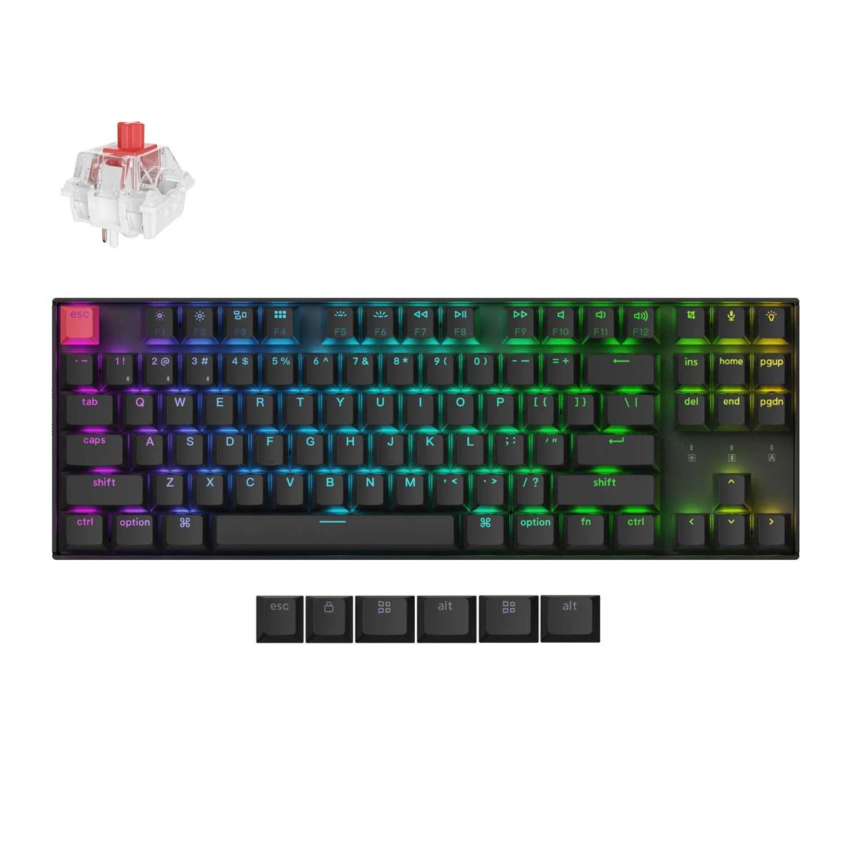 Keychron K8 Qmk 80% Tkl Wireless Mechanical Keyboard V2 Red Switches Black