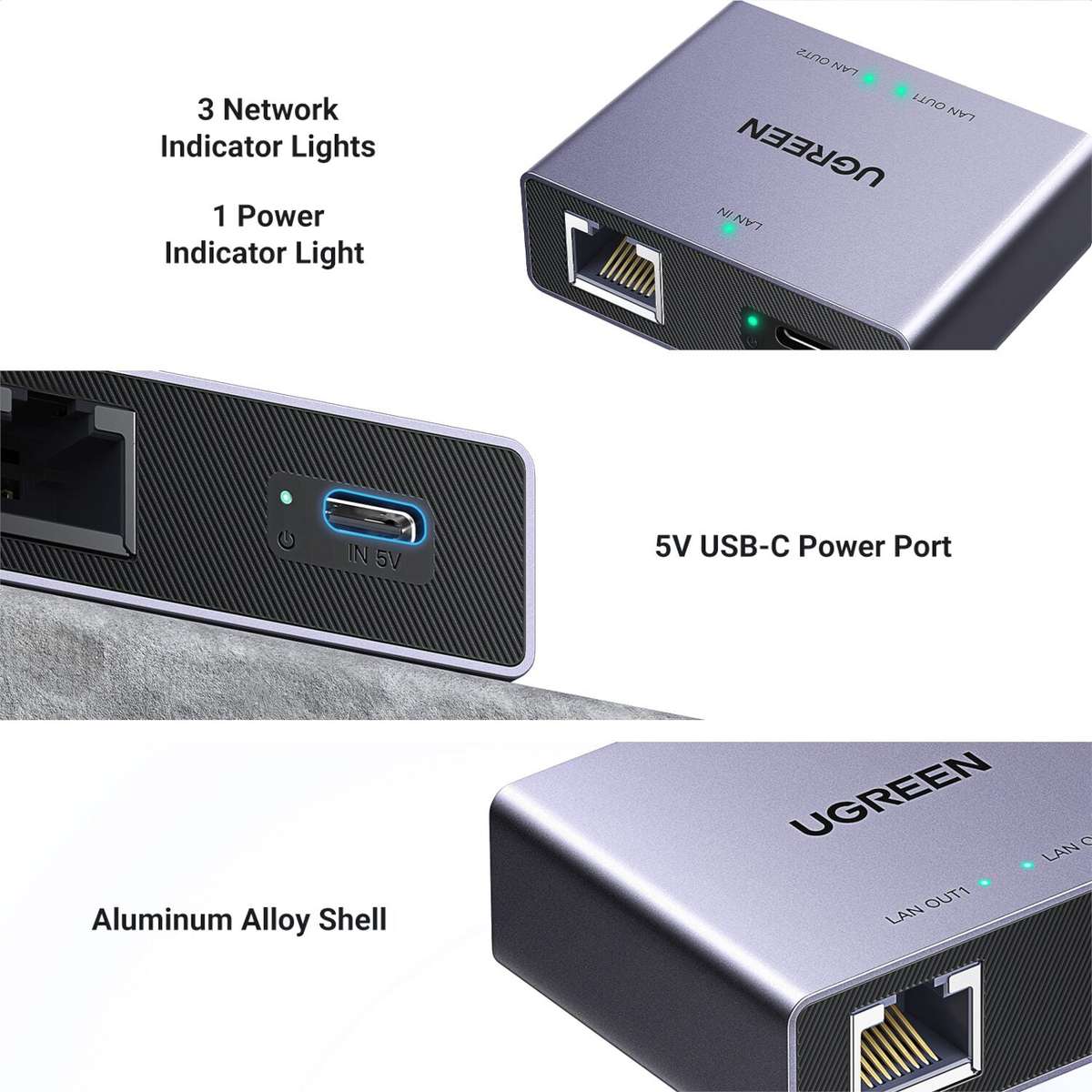Ugreen 1-TO-2 Gigabit Ethernet Splitter, 1000MBPS LAN Network Adapter