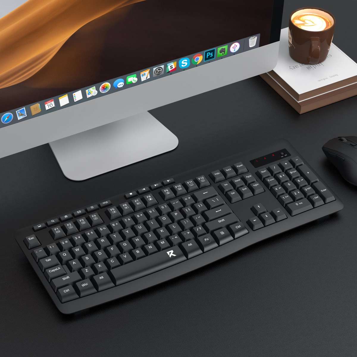 Redragon BK-7367 Full-Size Ergonomic Wireless Membrane Office Keyboard Black