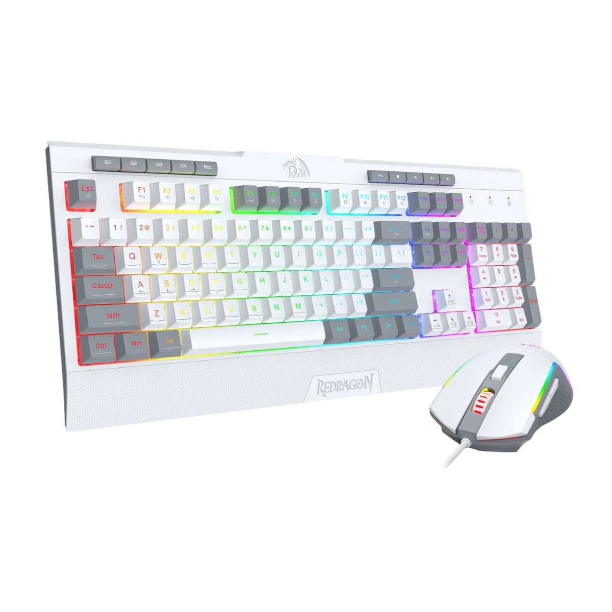 Redragon S151 Wired RGB Gaming Keyboard And Mouse Combo White And Grey