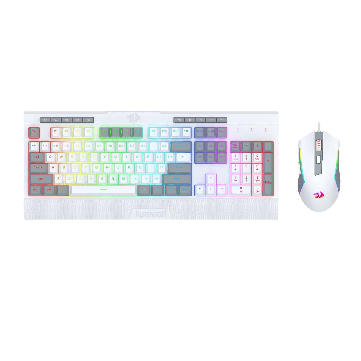 Redragon S151 Wired RGB Gaming Keyboard And Mouse Combo White And Grey