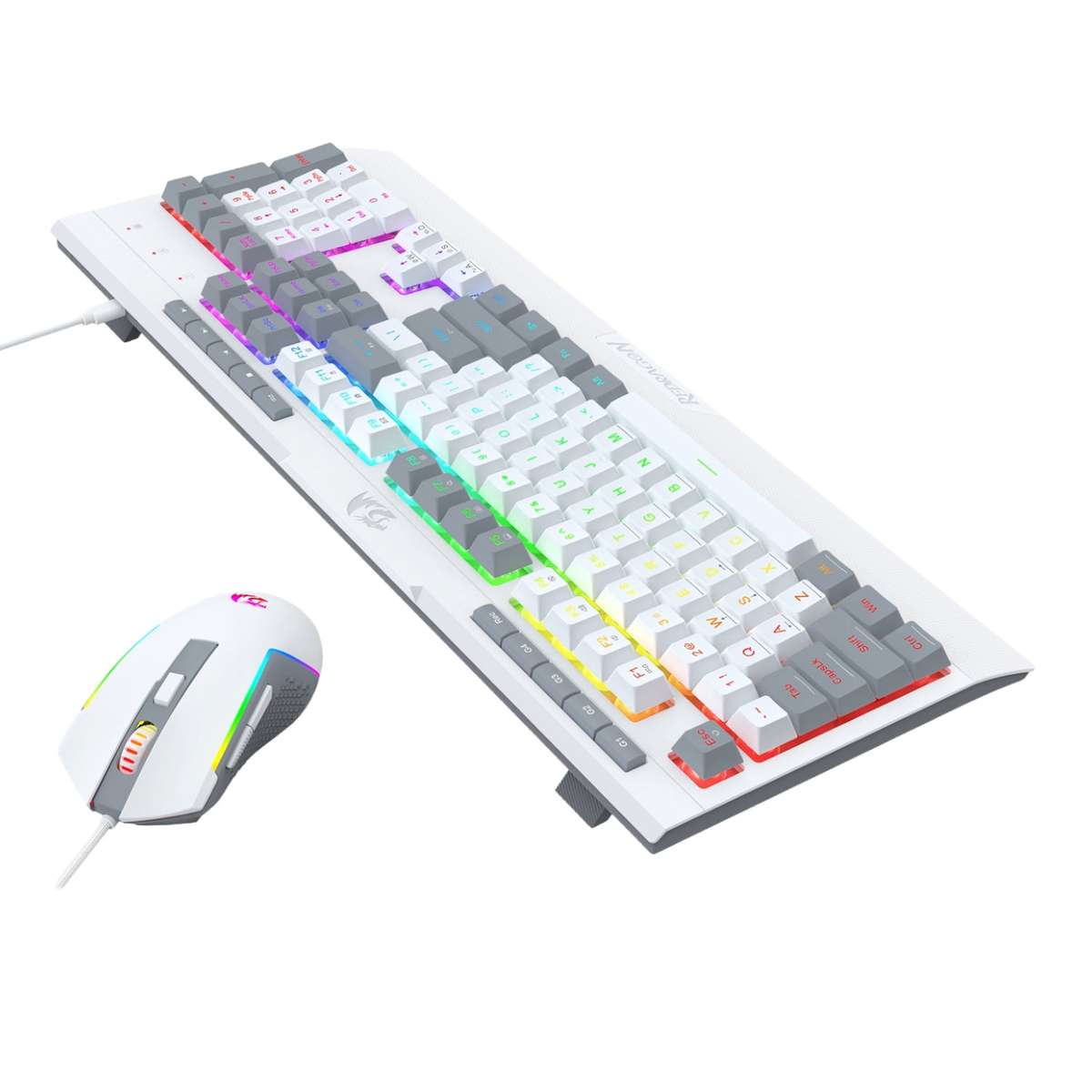 Redragon S151 Wired RGB Gaming Keyboard And Mouse Combo White And Grey