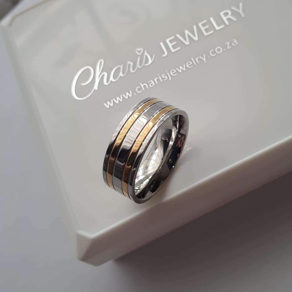 Jordan Men's High Polished Gold and Silver Stainless Steel Ring - Size 10