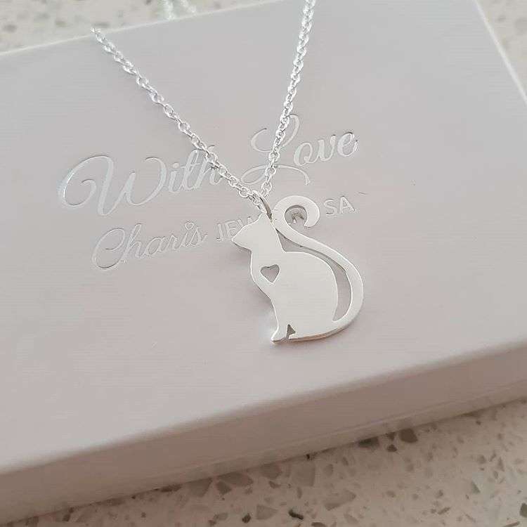 C491-C30877 - 925 Sterling Silver Cat Heart Necklace