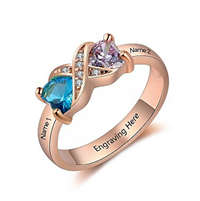 NJ519-CRI103668 Rose Gold Plated Sterling Silver Personalized Names & Birthstones Ring