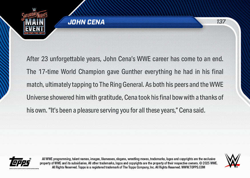 John Cena - 2025 WWE Topps NOW - Card 137