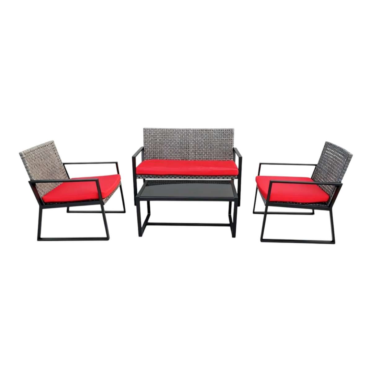 MFurn Maggie Inspirations 4-Piece Black Patio Conversation Set with Red Cushions