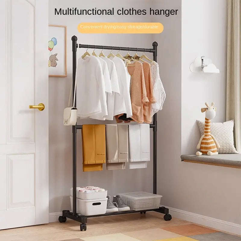 Multi-functional Standing Coat Hat Rack with Shoe Rack, Easy-to-Move Clothes Hanger with Wheels