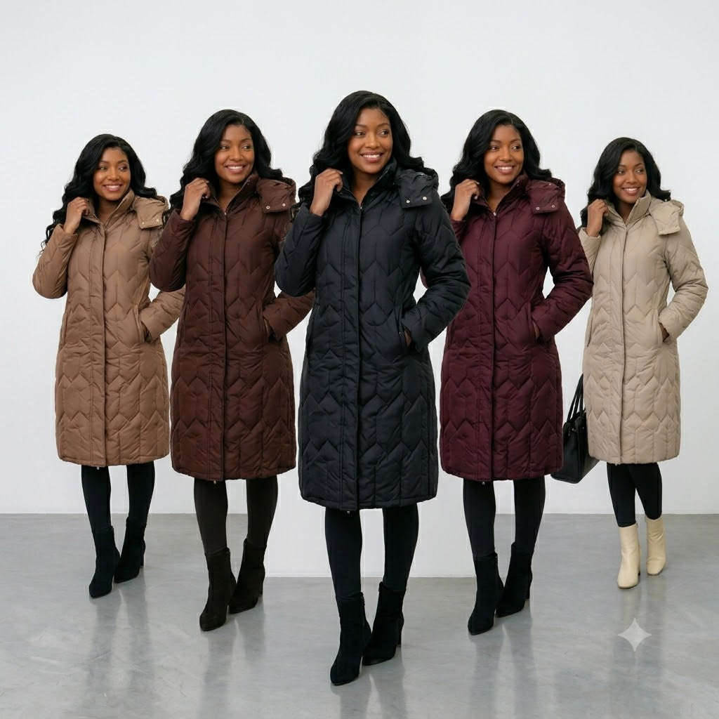 Women's Hooded Long Puffer Jacket  Quilted Winter Coat