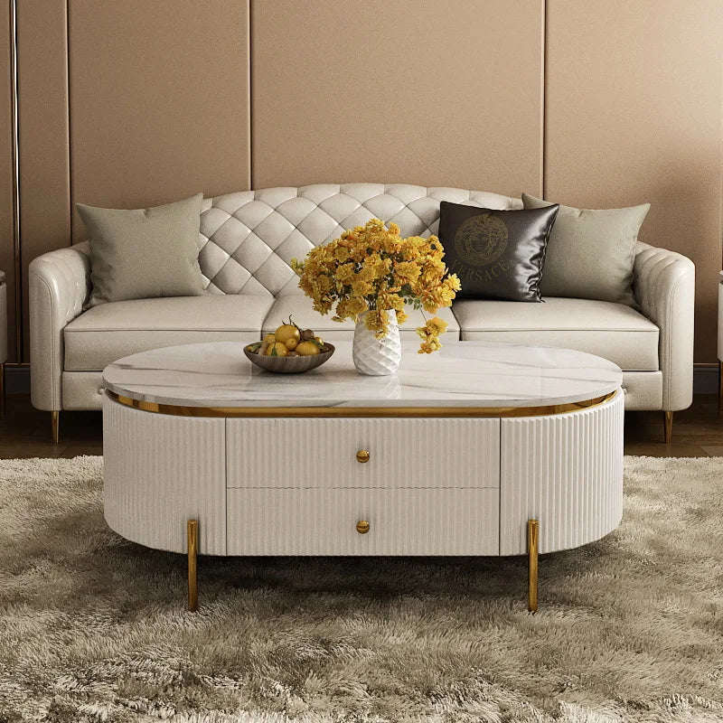 MFurn 4-Drawer Modern Marble-Top Coffee Table