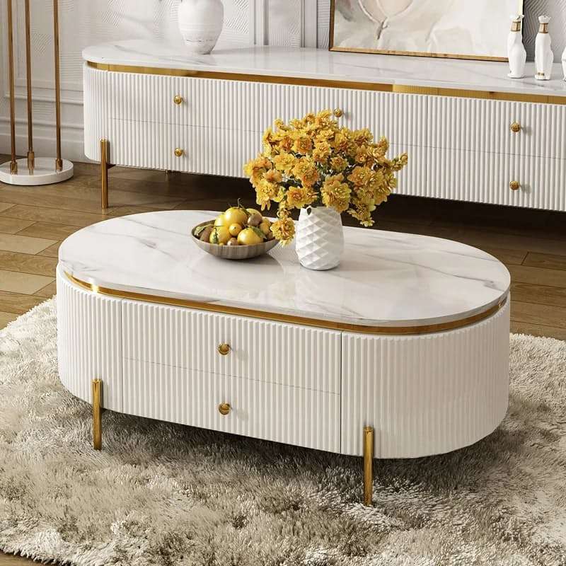 MFurn 4-Drawer Modern Marble-Top Coffee Table