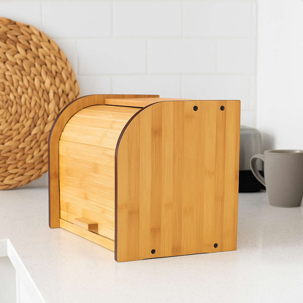 MHome Two-Layer Bamboo Bread Box  Adjustable Roll-Top Bread Storage Organizer
