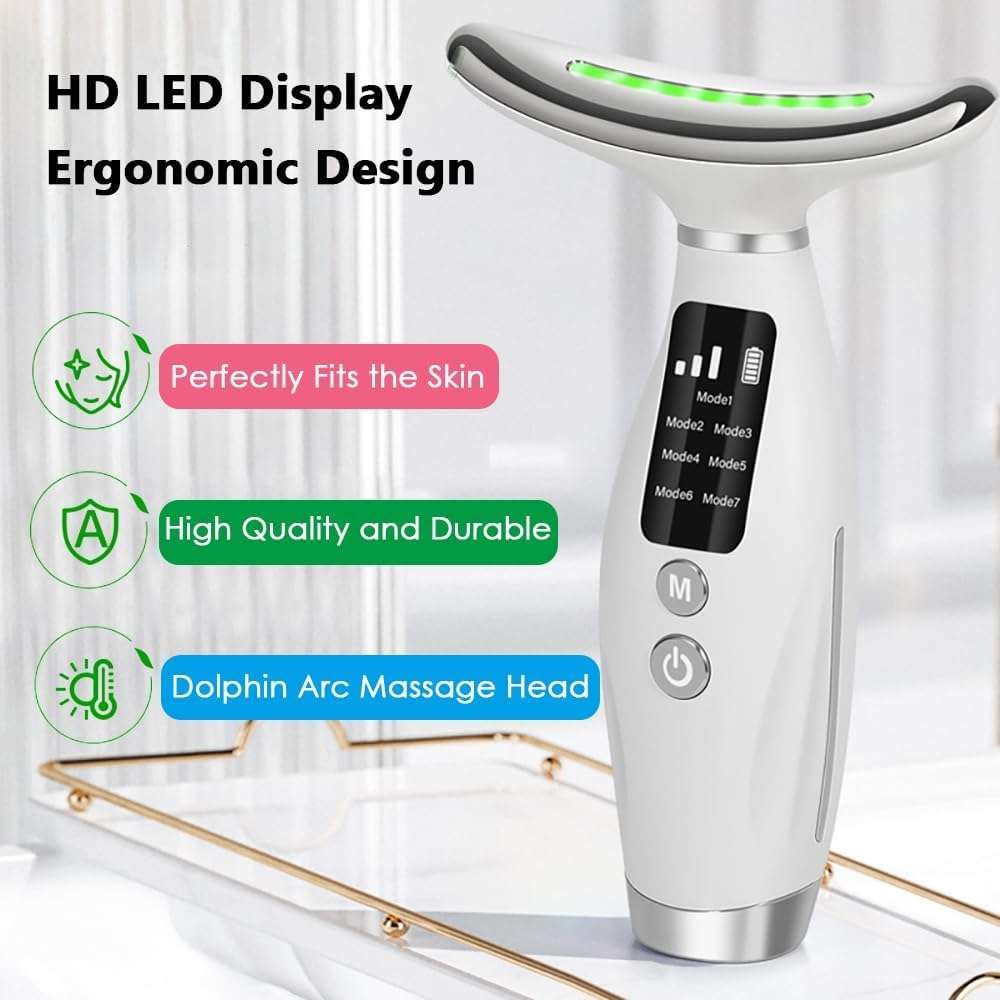 7-Colour LED Light Therapy Facial & Neck Massager  Skin Rejuvenation Device