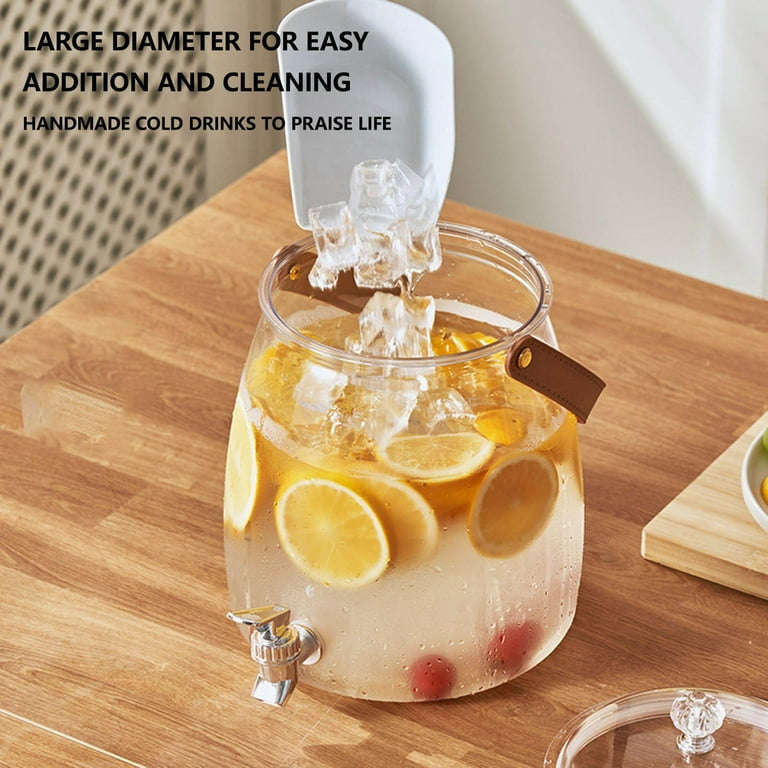 MHome Beverage Dispenser with Tap, Lid & Leather Handle  Clear plastic Dispenser Jar 5.5L